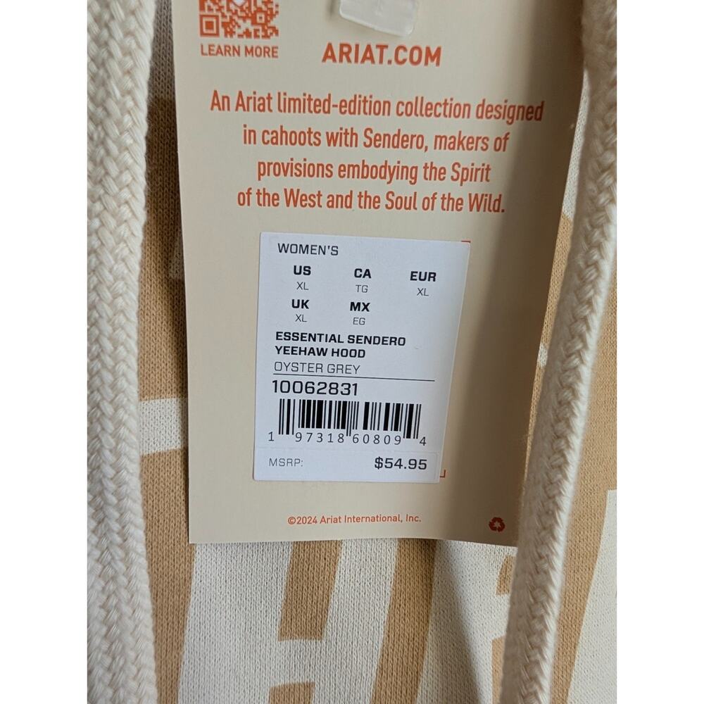 NWT Ariat x Sendero Essential Yeehaw Hoodie Womens XL Beige Long Sleeve Pullover - Picture 6 of 6